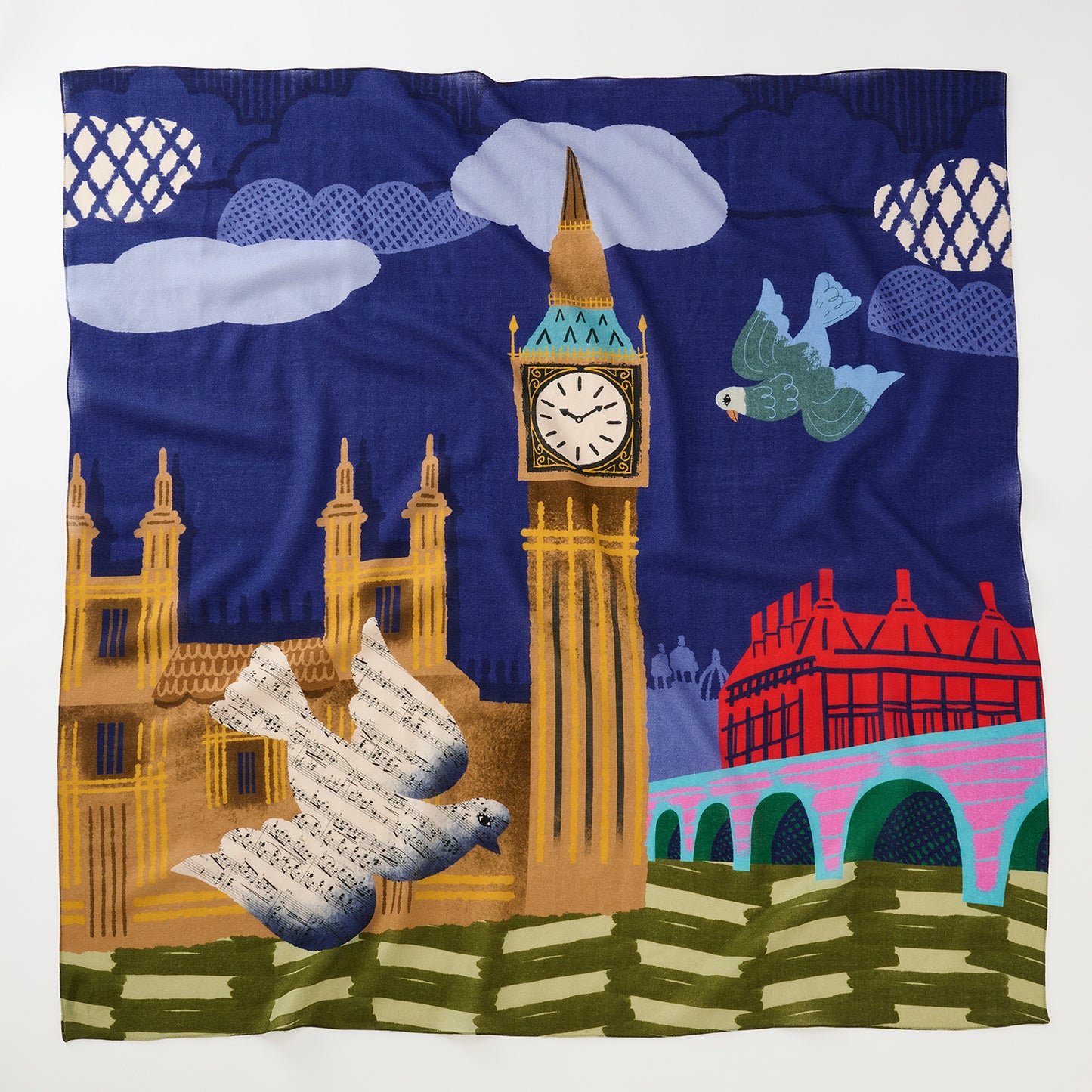 メリノウールの大判スカーフ'Big Ben' navy