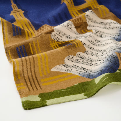 Mini-écharpe bleu marine en soie imprimée japonaise 'Polka Dot Queen' avec anneau vague