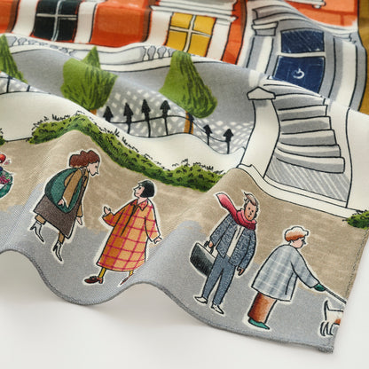 Mini-écharpe bleu marine en soie imprimée japonaise 'Polka Dot Queen' avec anneau vague