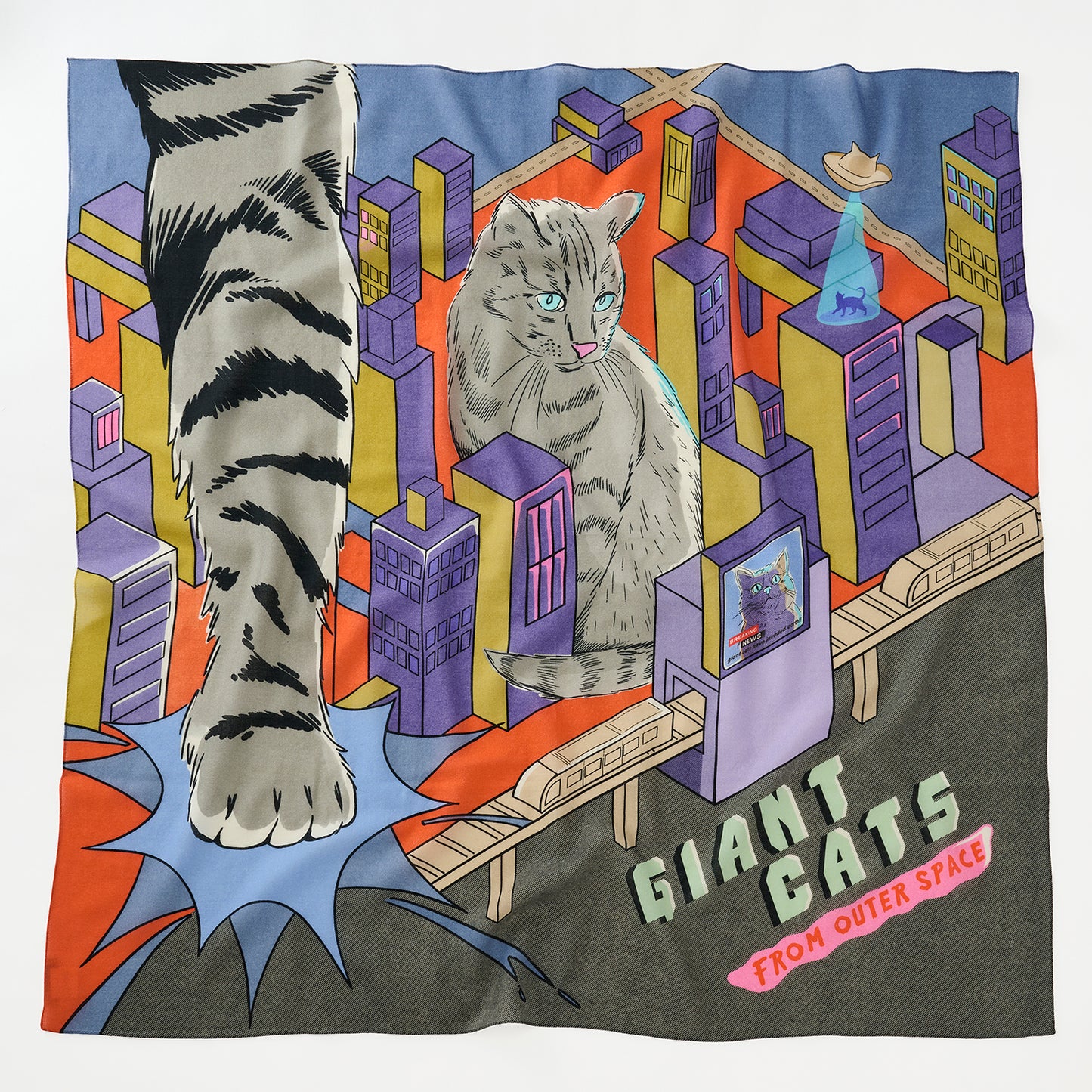 メリノウールの大判スカーフ'Giant Cats'