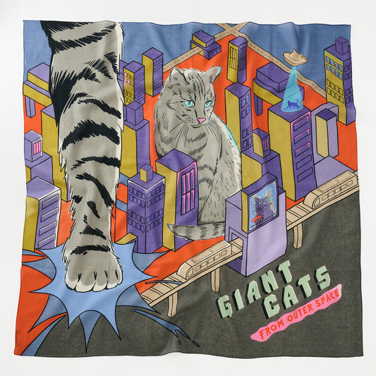 メリノウールの大判スカーフ'Giant Cats'