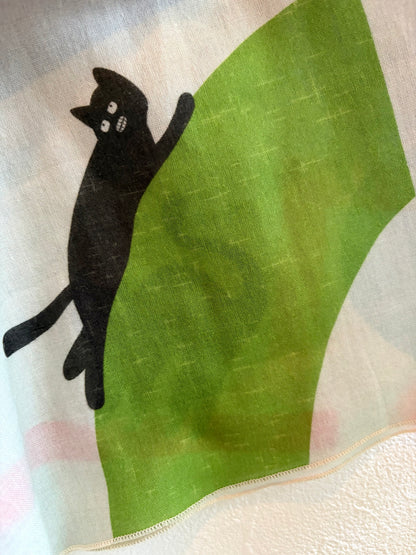 Mini écharpe 'Acrochats' en coton bio imprimé japonais avec anneau