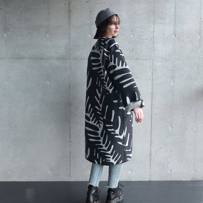 播州織 Japanese Wool/Cotton ジャガードコクーンコート- black/light grey