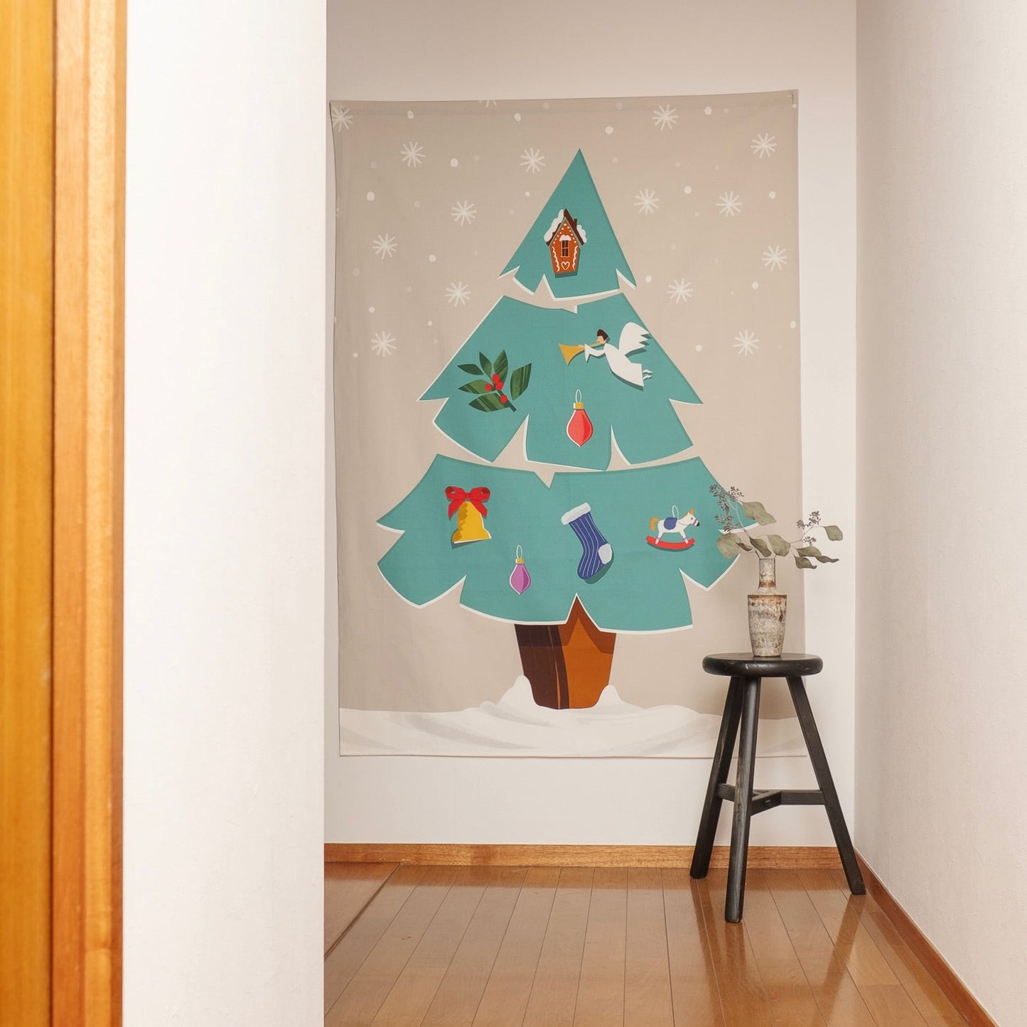 Pochette / Bag in Bag en coton imprimé japonais 'Abbey' blanc