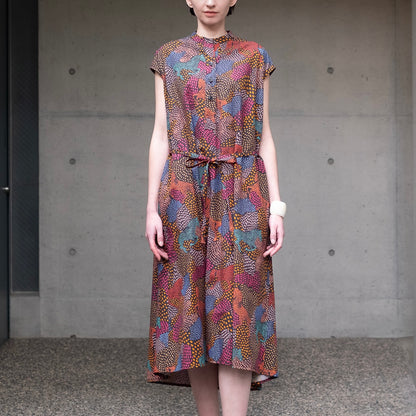 Restock! Japanese Printed Organic Cotton 'Pluto and Beyond' Gathered Shirt Dress