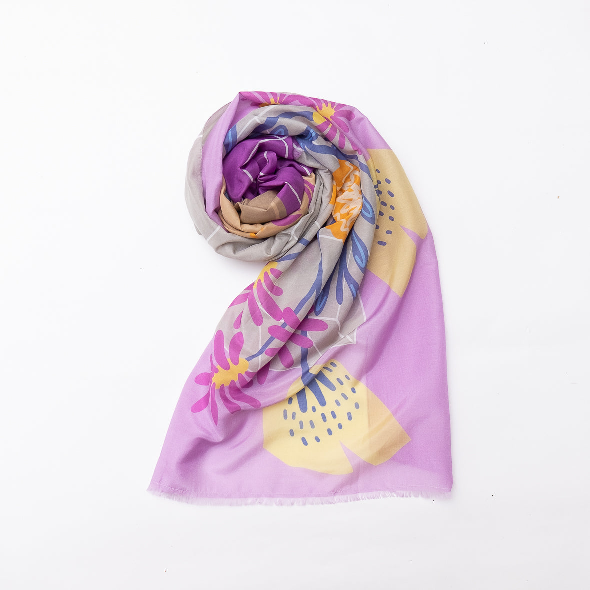 Silk Cotton 'Arrangement' lavender ロングストール