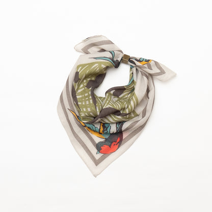 Mini foulard 'canopy' gris en coton bio imprimé japonais avec anneau
