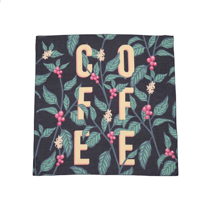 Japanese Printed Silk Cotton 'Coffee Matters' d.blue スカーフリング付きミニスカーフ