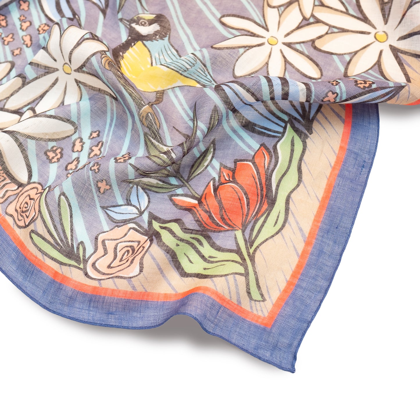 Japanese Organic cotton 'Amelia`s Patio' white Mini scarf with ring