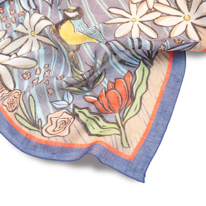 Japanese Organic cotton 'Amelia`s Patio' white Mini scarf with ring