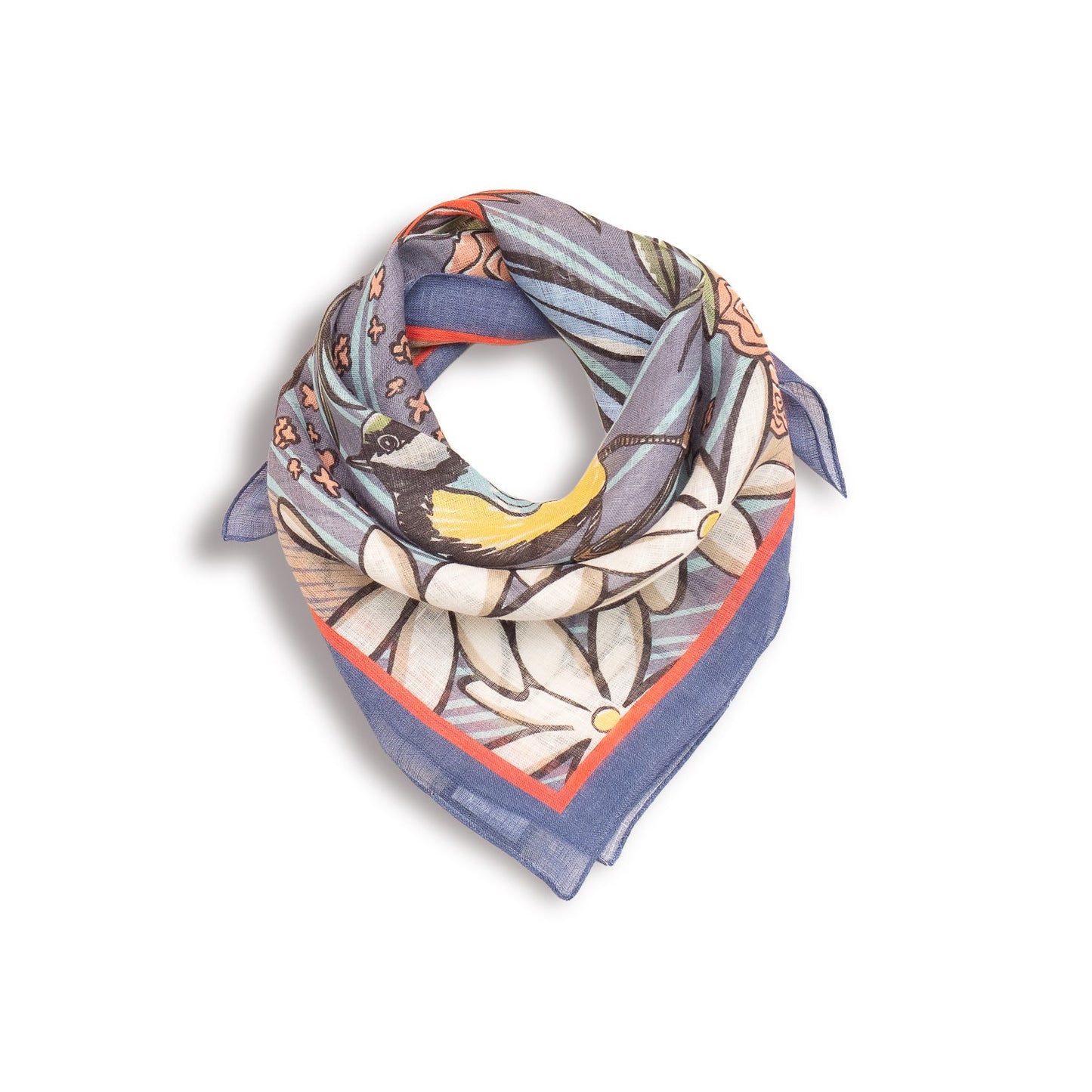 Japanese Organic cotton 'Amelia`s Patio' white Mini scarf with ring