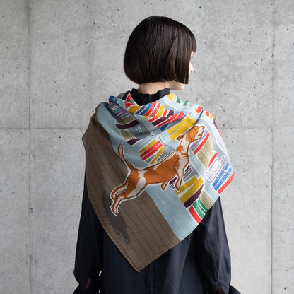 Japanese Printed Silk 'POEM' black Large Scarf 90x90cm | YARN&amp;COPPER