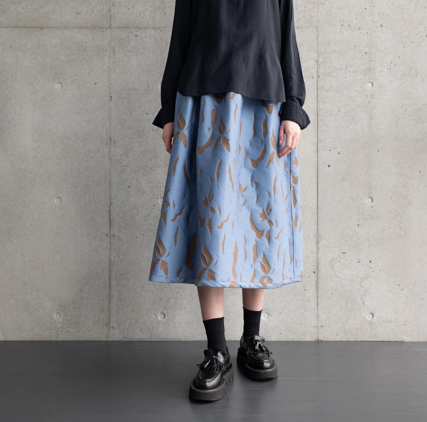 播州織  Wool/Cotton Jacquard Reversible Skirt -light brown&blue