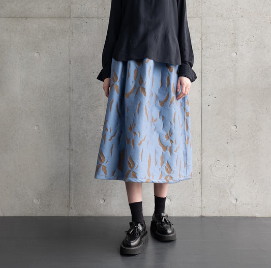 播州織  Wool/Cotton Jacquard Reversible Skirt -light brown&blue