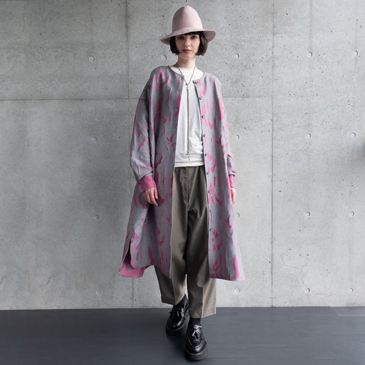 ＜受注生産:1/26までオーダー受付＞播州織 Wool/Cotton Jacquard Coat Dress / Pink&Grey