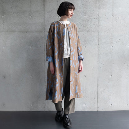 Banshu Ori Robe Manteau Japonais Laine/Coton Jacquard / Camel