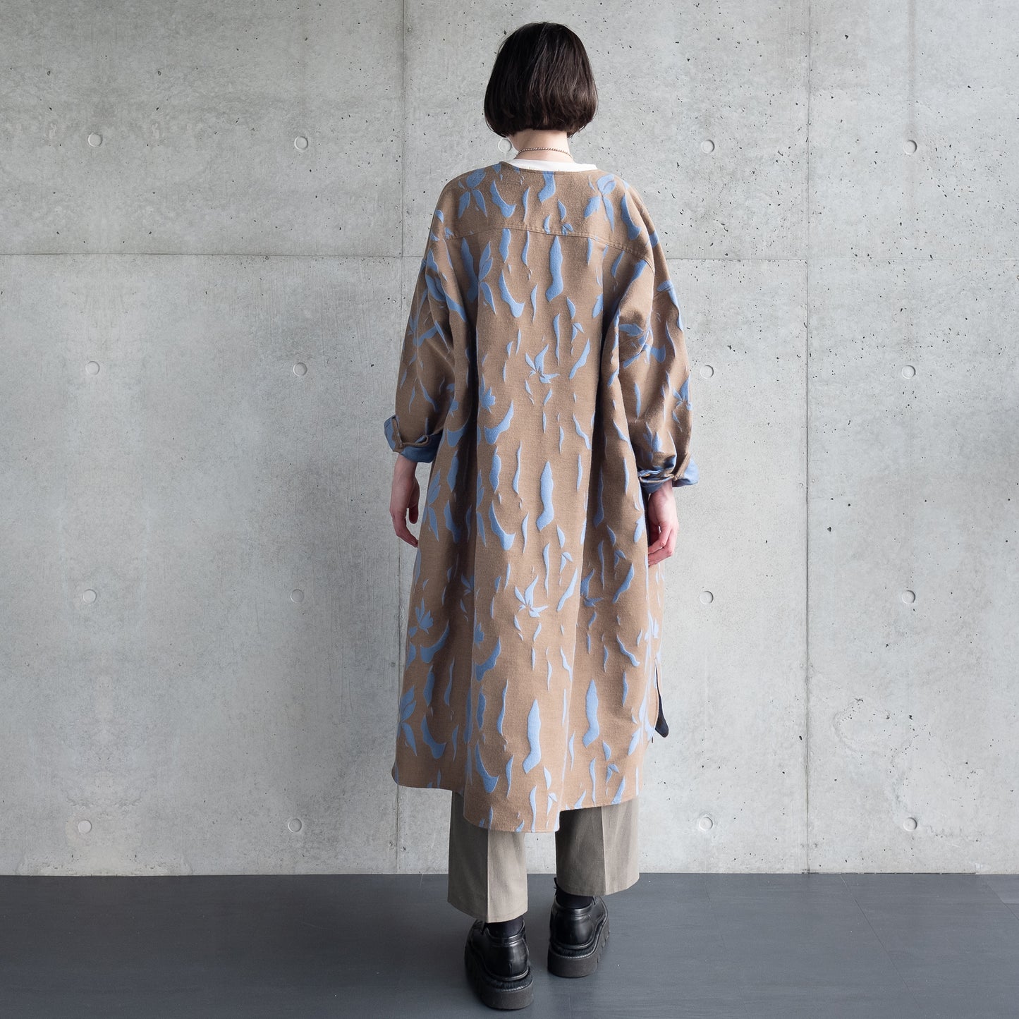 Banshu Ori Robe Manteau Japonais Laine/Coton Jacquard / Camel