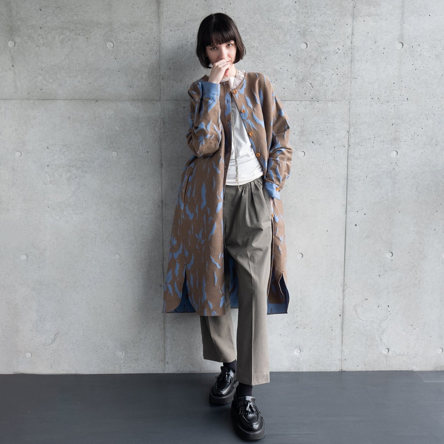 Banshu Ori Robe Manteau Japonais Laine/Coton Jacquard / Camel