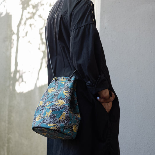 Japanese Printed Linen bucket bag 'Dalston' Aqua | YARN&amp;COPPER