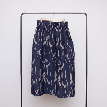 播州織  Wool/Cotton Jacquard Reversible Skirt -Navy&Greige