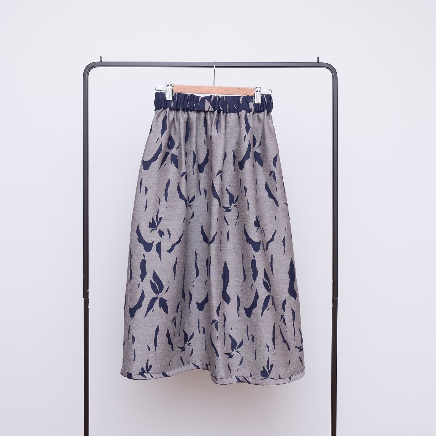 播州織  Wool/Cotton Jacquard Reversible Skirt -Navy&Greige