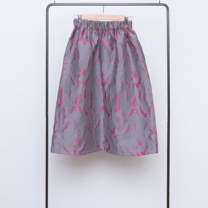 播州織  Wool/Cotton Jacquard Reversible Skirt -Pink&Grey