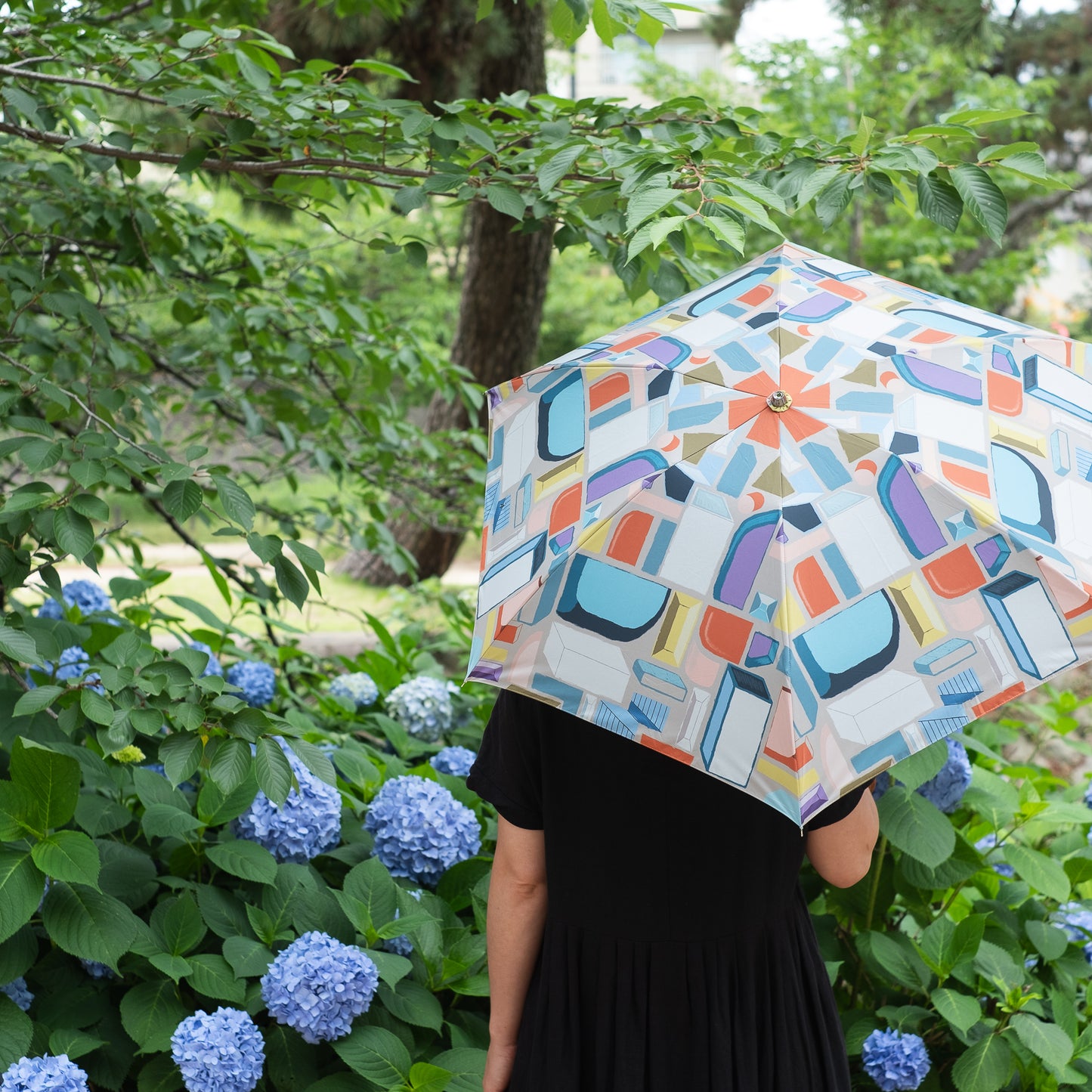 Parapluie pluie ou soleil imprimé japonais court type Late Nights 'neon' | FIL &amp; CUIVRE