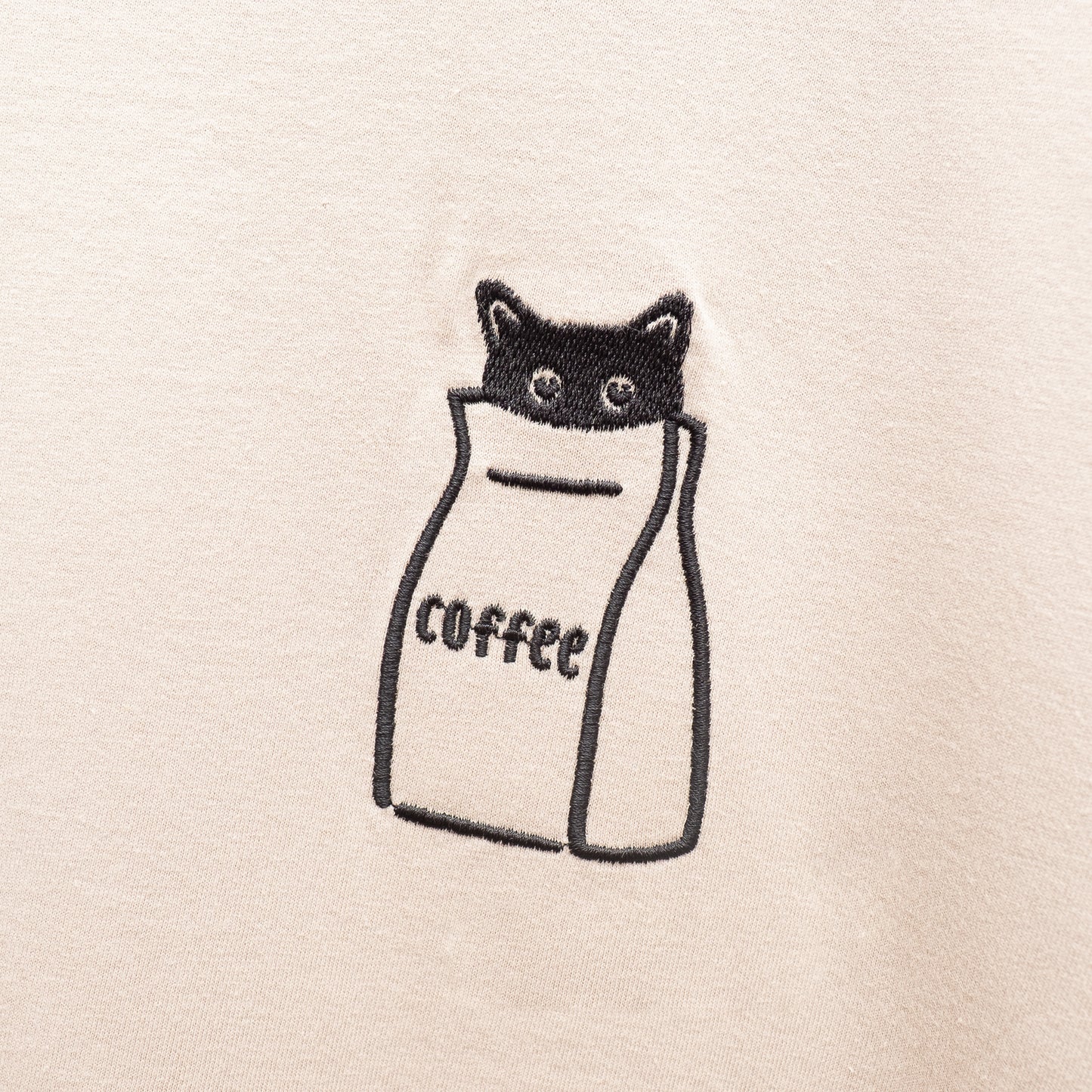 8月中旬ごろお届け予定 Organic Cotton UNISEX 刺繍 Tshirt 'Coffee Cat'