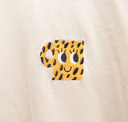 Mサイズのみ オーガニックコットンの刺繍Tシャツ  'Cup Face' グレージュ