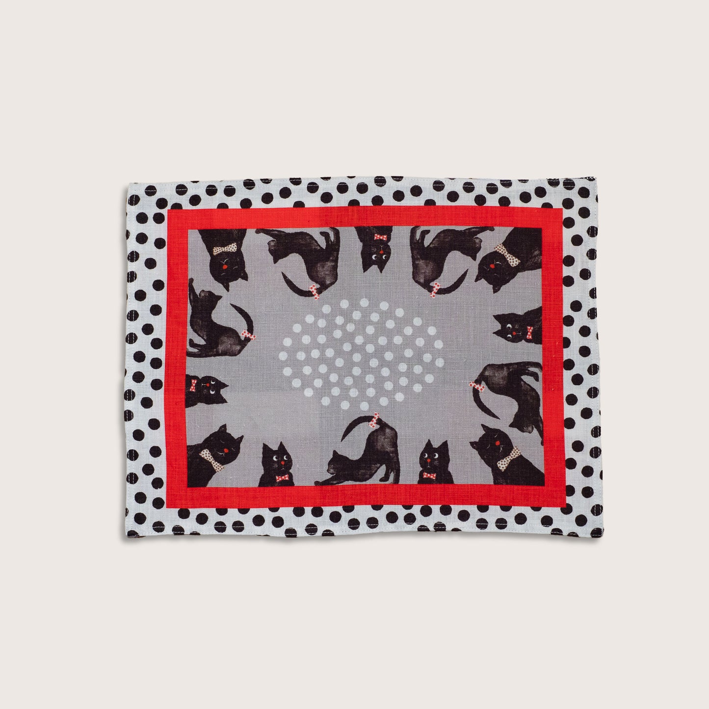 リネンリバーシブルプレイスマット 'Dickie bow cats' x Hana工房