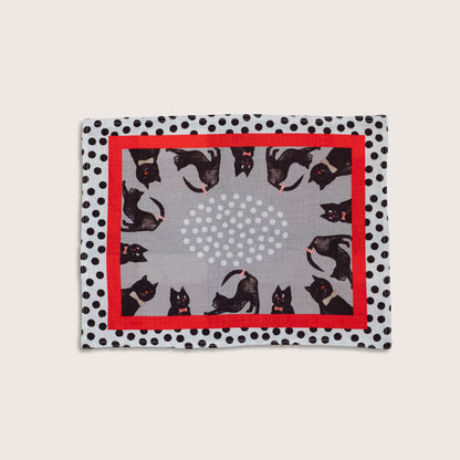 リネンリバーシブルプレイスマット 'Dickie bow cats' x Hana工房