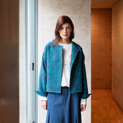 11月中旬入荷予定！播州織 Wool/Cotton ショート丈ジャケット / blue green x purple