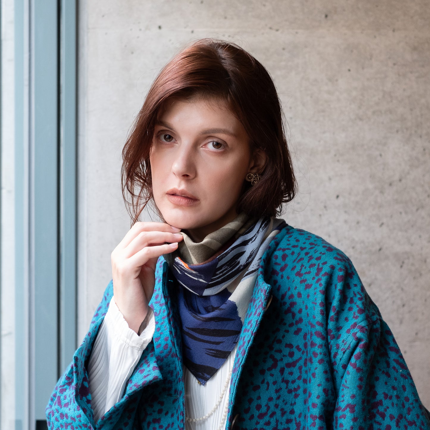 Superfine Merino Wool 'Peak District' grey リング付きミニスカーフ