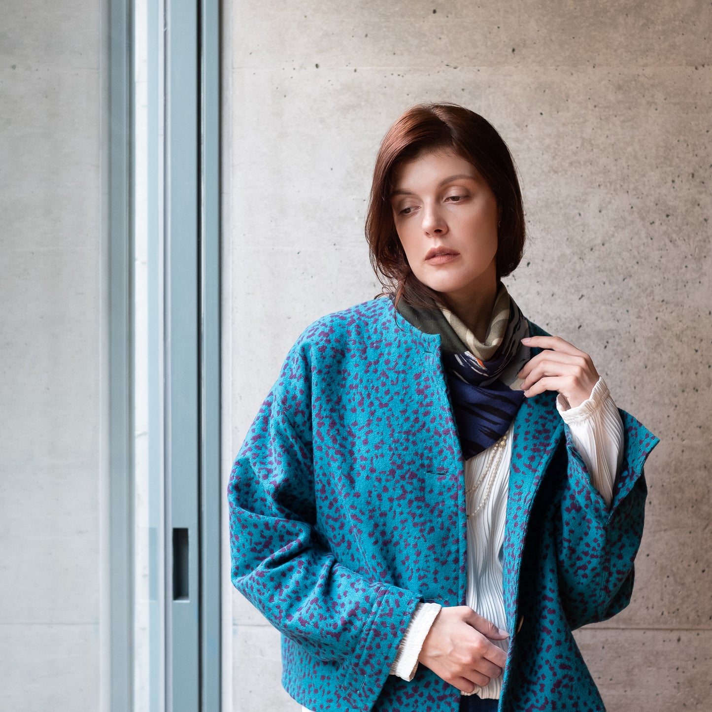 Superfine Merino Wool 'Peak District' grey リング付きミニスカーフ