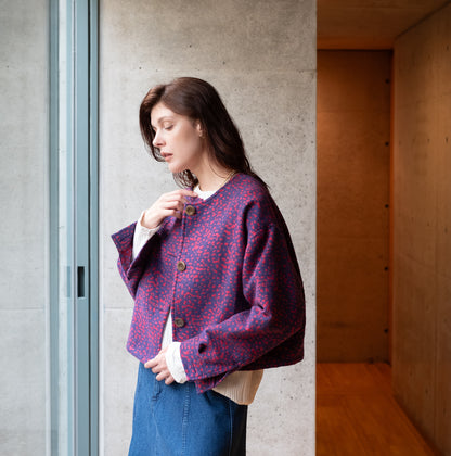 11月中旬入荷予定！播州織 Wool/Cotton ショート丈ジャケット / pink x purple