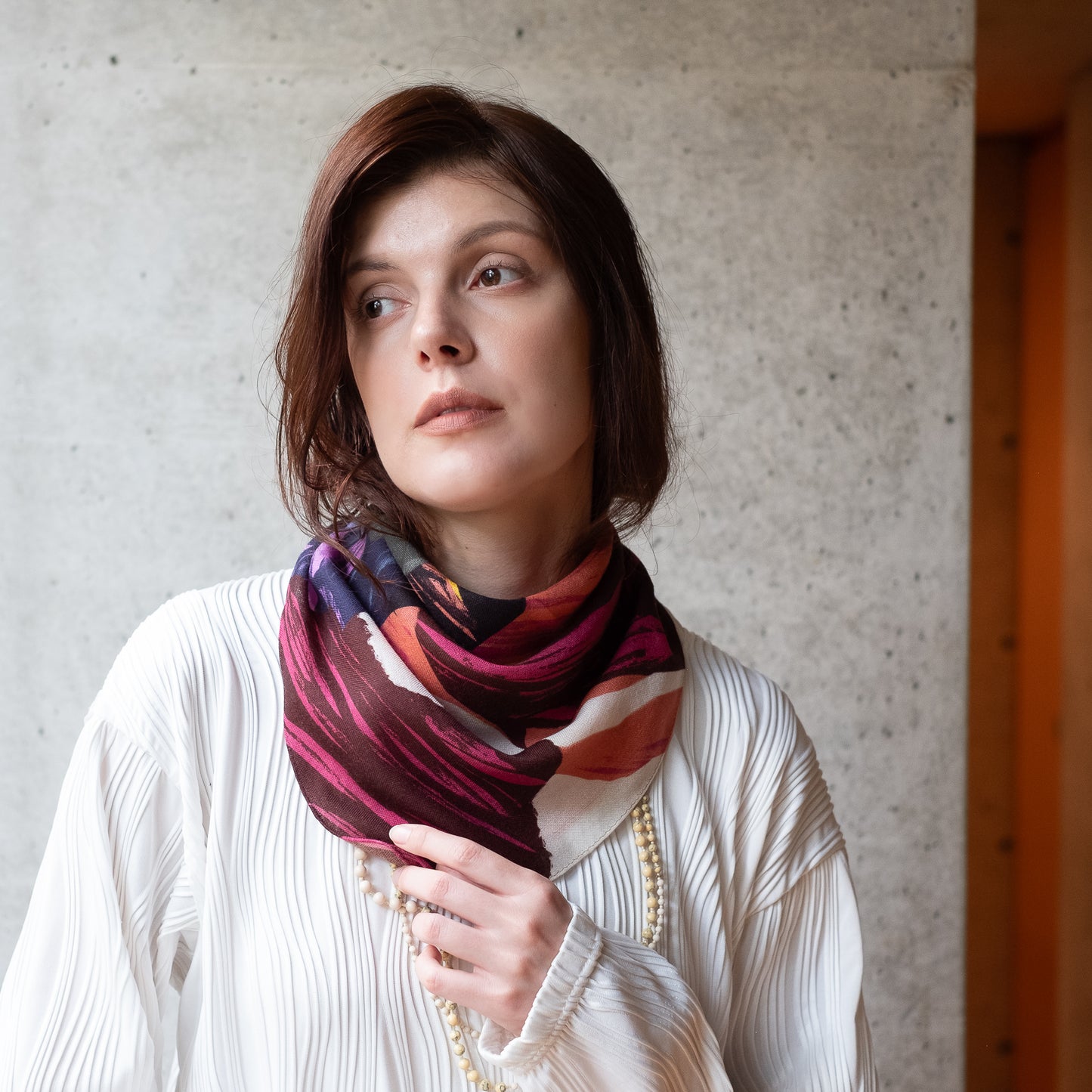 Superfine Merino Wool 'Peak District' sunset pink リング付きミニスカーフ