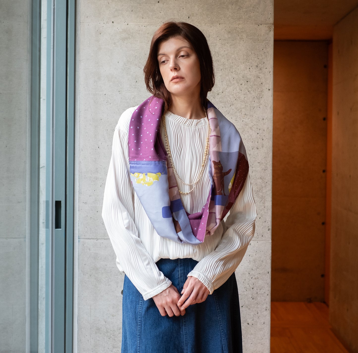 Silk & Merino Wool 'The New Favorite' midnight blue ループスカーフ