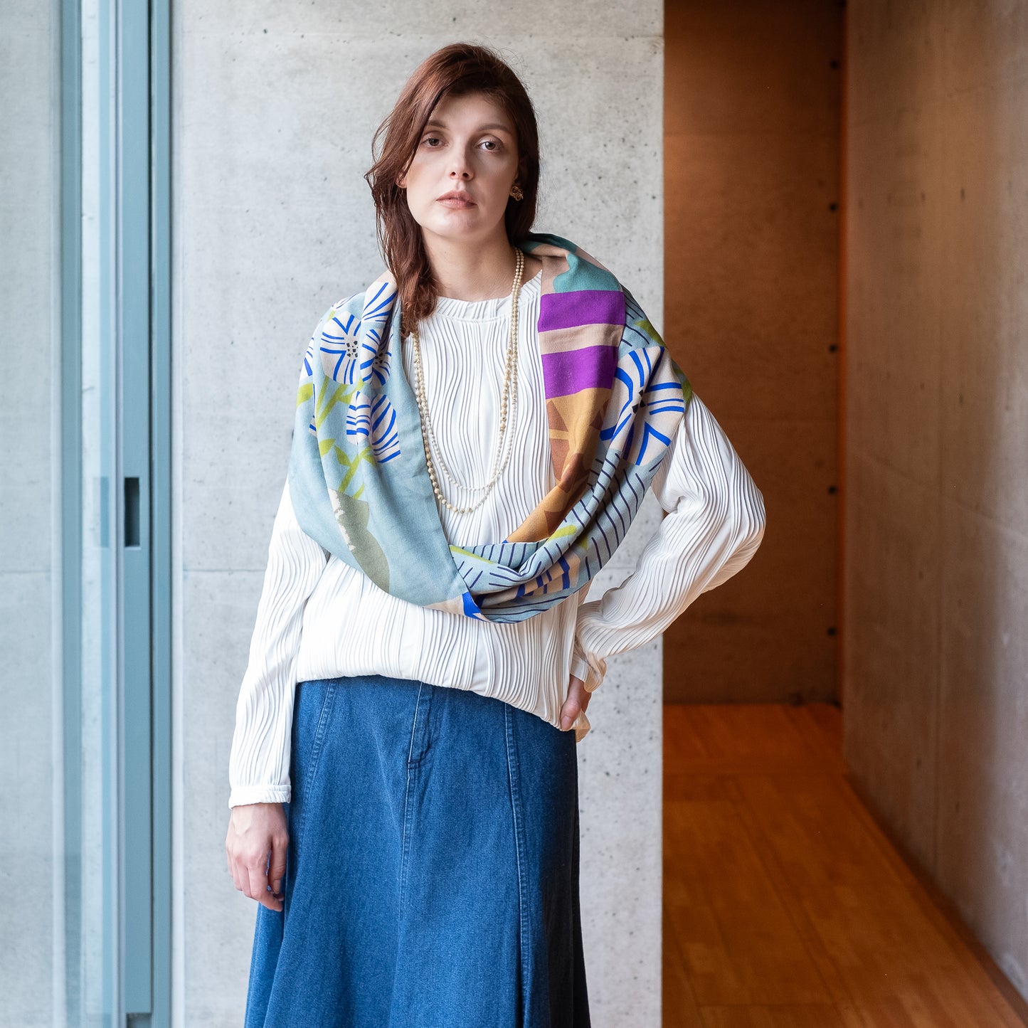Superfine Merino Wool 'Ghent' light blue ループスカーフ