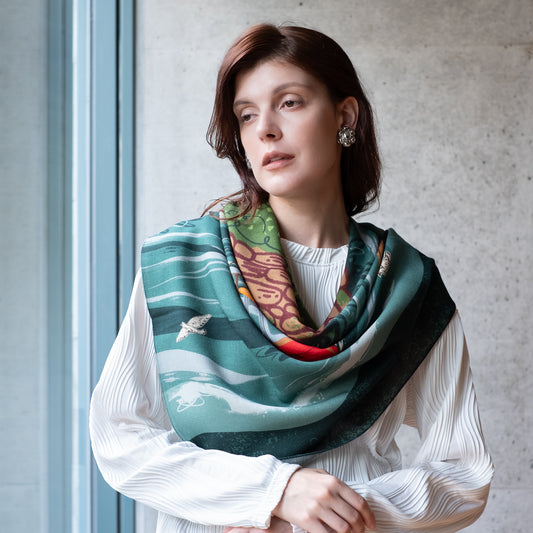 10月25日ごろ入荷Superfine Merino Wool 'Mousehole Harbour' daytime 正方形スカーフ