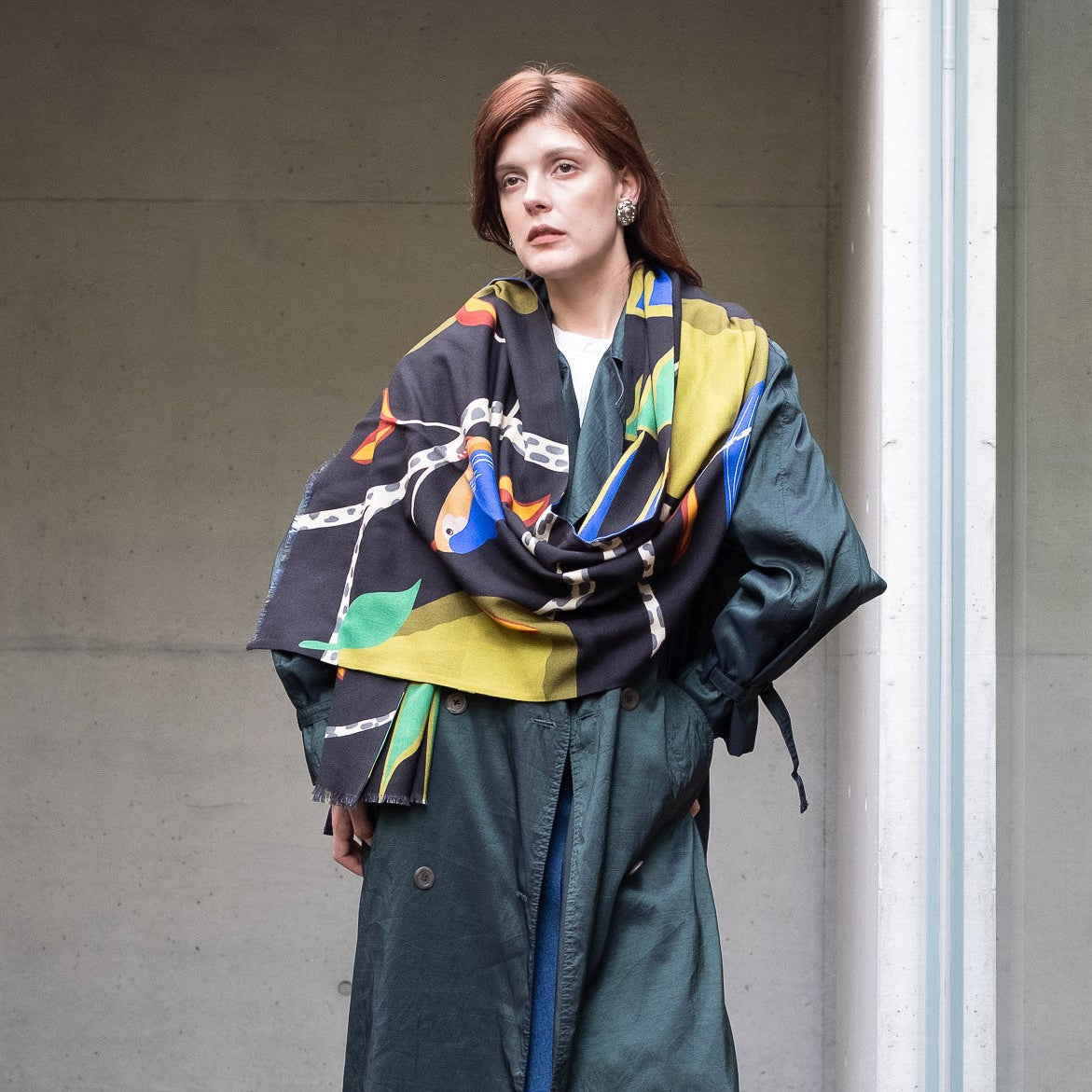 Superfine Merino Wool 'Pear Tree Avenue' black  二重仕立てのロングストール