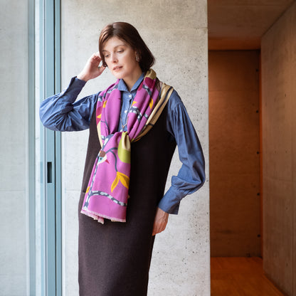 Superfine Merino Wool 'Pear Tree Avenue' pink  二重仕立てのロングストール