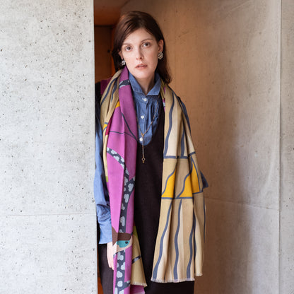 Superfine Merino Wool 'Pear Tree Avenue' pink  二重仕立てのロングストール