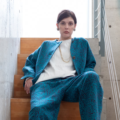 11月中旬入荷予定！播州織 Wool/Cotton ショート丈ジャケット / blue green x purple