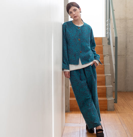 11月中旬入荷予定！播州織 Wool/Cotton イージーパンツ / blue green x purple