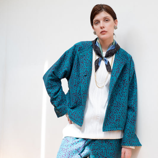 11月中旬入荷予定！播州織 Wool/Cotton ショート丈ジャケット / blue green x purple