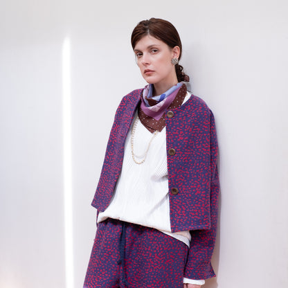 11月中旬入荷予定！播州織 Wool/Cotton ショート丈ジャケット / pink x purple