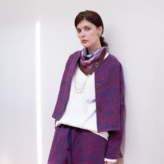 11月中旬入荷予定！播州織 Wool/Cotton ショート丈ジャケット / pink x purple