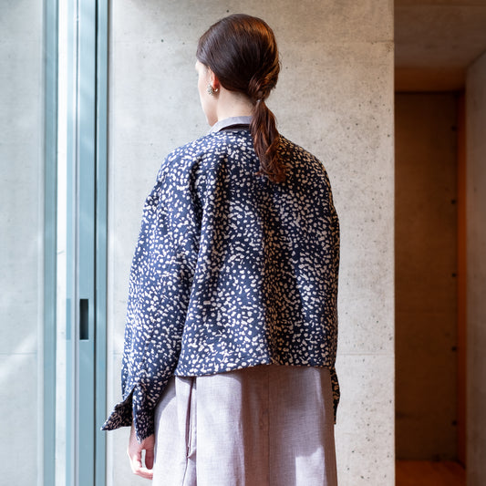 11月中旬入荷予定！播州織 Wool/Cotton ショート丈ジャケット / navyxgreige