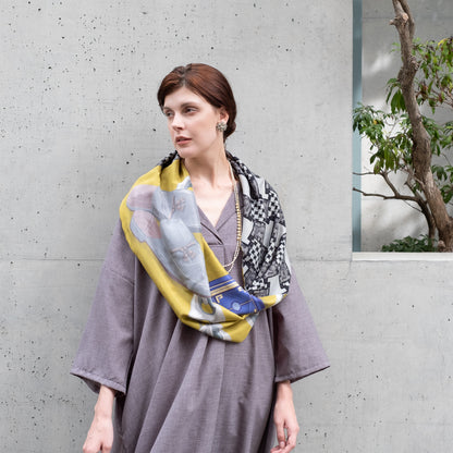 Silk & Merino Wool 'Mayfair Tweed' mustard ループスカーフ