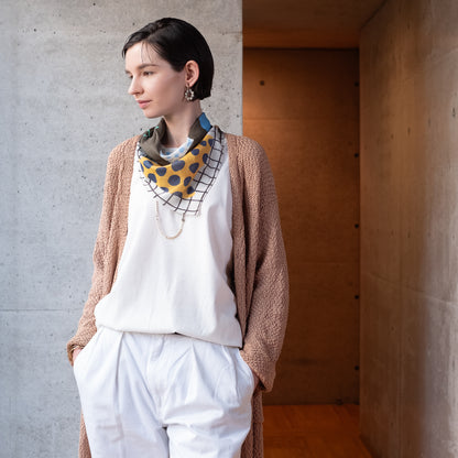 リング付き シルクコットンのミニスカーフ 'Fashionista' grey